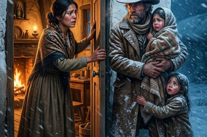La Mexicana Que Cenaba Sola Frente a Una Mesa Vacía Abrió Su Puerta en la Peor Tormenta del Invierno… y Encontró en un Ranchero Viudo y Sus Dos Hijas la Familia Que Creía Haber Perdido Para Siempre…