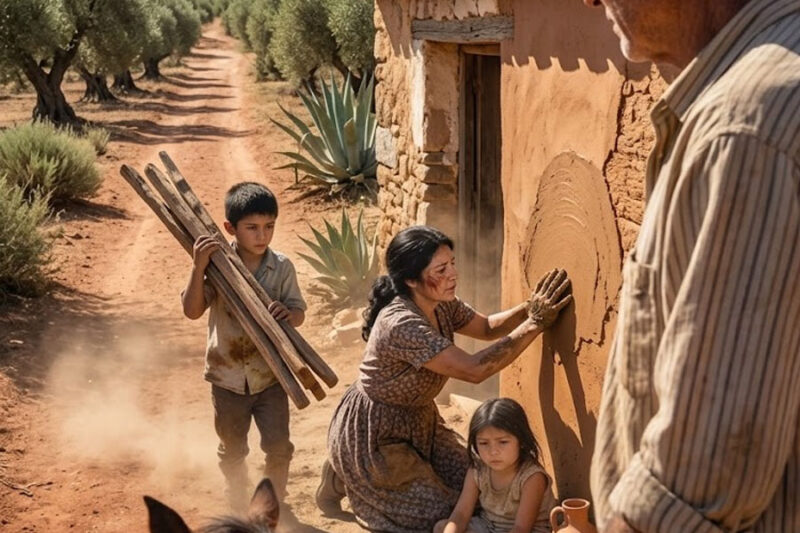 Un granjero viudo se detiene al ver a una familia levantando una casa de barro… jamás imaginó que ellos terminarían cambiando su vida para siempre.