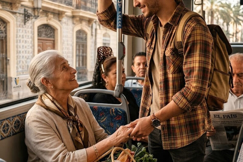 Un estudiante pobre cedió su asiento a una anciana en un microbús…