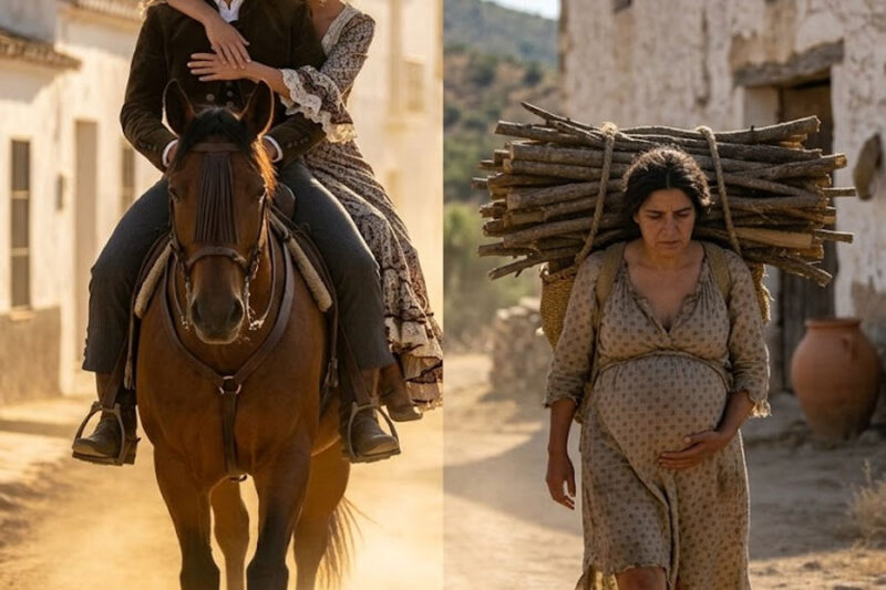 El granjero cabalgaba con su novia… y se congeló al ver a su exesposa embarazada cargando leña… Rodrigo cabalgaba tranquilo junto a su nueva prometida cuando la vio, su exesposa, cargando leña con vientre enorme de 7 meses de embarazo.