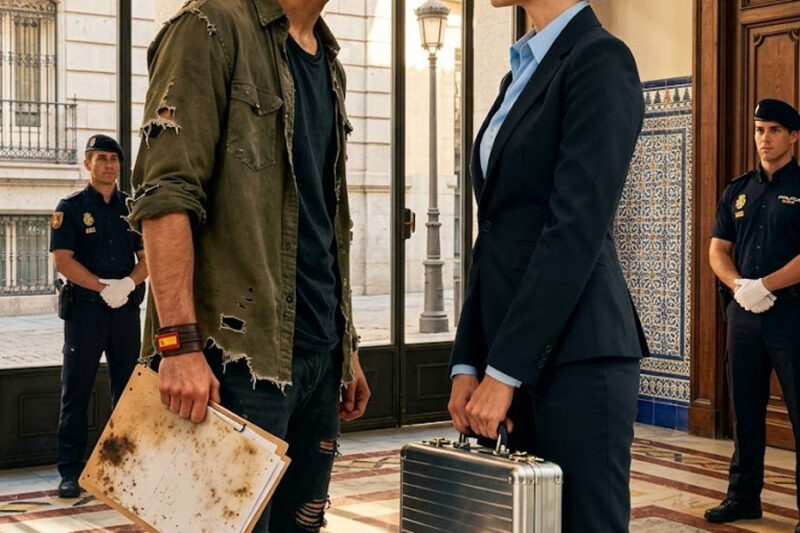 Su camisa estaba limpia pero desgastada; la manga abierta mostraba un pequeño desgarro. Sus zapatos parecían haber caminado demasiados kilómetros.