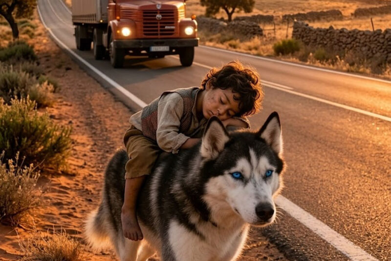EL PERRO HUSKY LLEVABA UNA NIÑA EN SU ESPALDA… PERO UN CAMIONERO LO SIGUIÓ Y DESCUBRIÓ TODO…