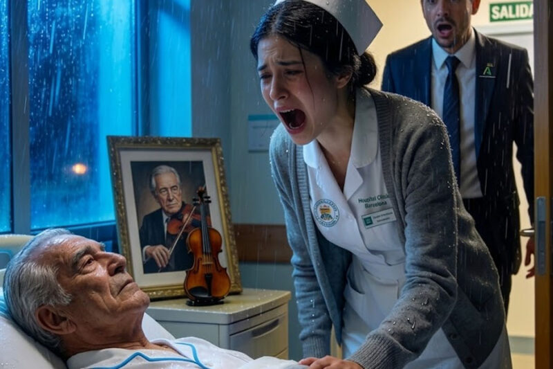 Le cantó en silencio a un anciano olvidado en una clínica de Madrid sin saber que, detrás de la puerta, el hijo millonario que llevaba años huyendo de su padre estaba a punto de verla y cambiarlo todo para siempre.