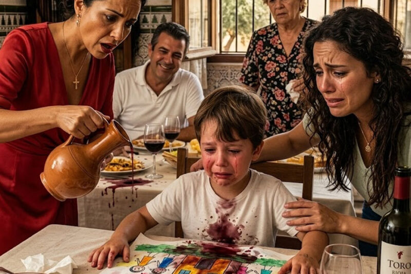 Mi hermana derramó vino sobre la acuarela de mi hijo de 6 años y todos se rieron… hasta que mi papá dejó su anillo de bodas encima del dibujo destruido