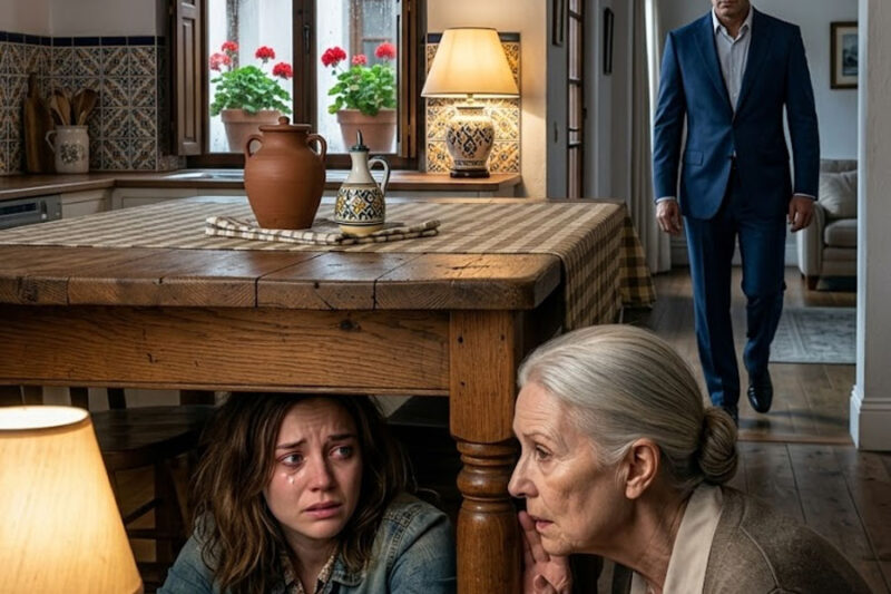 Mi Abuela Palideció Al Verme En La Puerta, Me Jaló Del Brazo Y Susurró Que Me Escondiera Debajo De La Mesa Sin Hacer Ruido; Un Minuto Después Escuché Los Pasos De Mi Marido En El Pasillo, Su Voz Falsa Llenando La Casa Con Amabilidad, Hasta Que Empezó A Exigir La Propiedad Familiar, Amenazó Con Declarar Loca A Mi Abuela Y Confesó Que Se Casó Conmigo Solo Por El Departamento Que Yo Creía Protegido Por Amor, Sin Saber Que Esa Noche Todo Quedaría Grabado Y Su Verdadero Rostro Quedaría Al Descubierto…