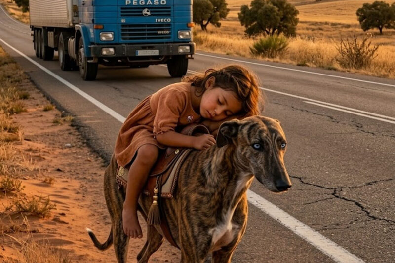 EL PERRO HUSKY LLEVABA UNA NIÑA EN SU ESPALDA… PERO UN CAMIONERO LO SIGUIÓ Y DESCUBRIÓ TODO…