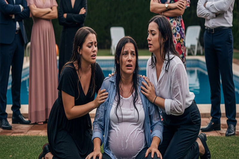 La fiesta del bebé de su hermana gemela terminó en un verdadero horror. Cuando ella se negó a entregar los 18.000 dólares que había ahorrado para su propio hijo, su madre perdió el control: cerró el puño y le golpeó el abdomen de ocho meses de embarazo con una fuerza brutal. El impacto la hizo tambalearse hacia atrás y caer dentro de la piscina. Mientras su cuerpo se hundía bajo la superficie, con la visión nublada y los pulmones ardiendo, escuchó la voz fría de su padre decir: “Déjala ahí, que flote y piense en lo egoísta que es.” Su hermana se echó a reír, sin moverse ni un centímetro. Ninguno dio un paso al frente. Ninguna mano se extendió para ayudarla.