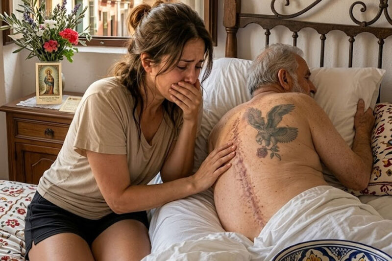 Bañó al padre paralítico de su esposo a escondidas… y una marca en su espalda reveló la mentira que quemó a su familia