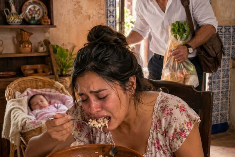 Le daba 1,5 millones de pesos al mes a su madre para cuidar a su esposa recién parida, pero al volver temprano la encontró comiendo arroz podrido con espinas… y descubrió una traición que ningún hijo quiere ver