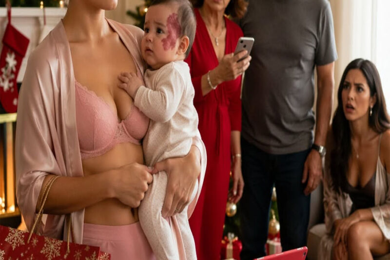 En Navidad, mi madre miró la marca de nacimiento de mi bebé y ordenó: “Escóndela hasta que terminen las fotos”. Cuando cancelé la hipoteca y todas las cuentas que pagaba, una vecina apareció con pruebas de una traición familiar.