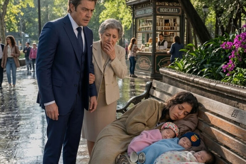 El millonario encontró a su ex durmiendo en una banca con 3 bebés… y su madre reveló la mentira que destruyó 4 años de sus vidas