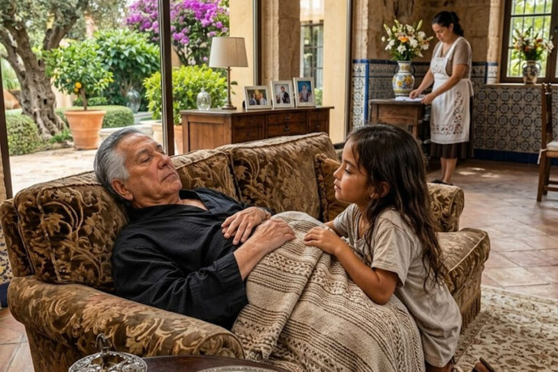 El millonario fingió dormir con una cadena de oro para probar a la hija de su empleada; creyó que la niña robaría, pero ella lo dejó llorando frente a todos