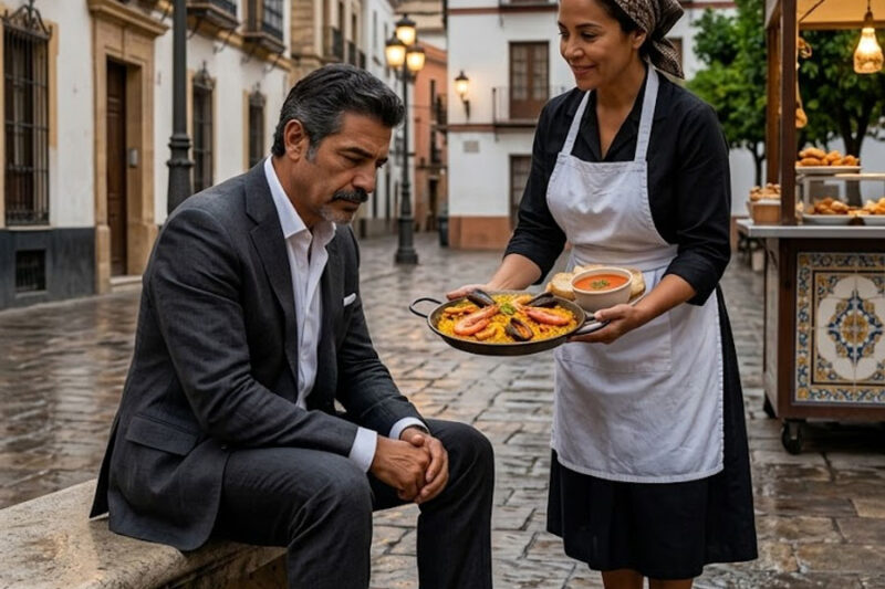 La esposa lo dejó cuando perdió su fortuna… pero una vendedora de comida recordó el favor que él hizo 10 años antes