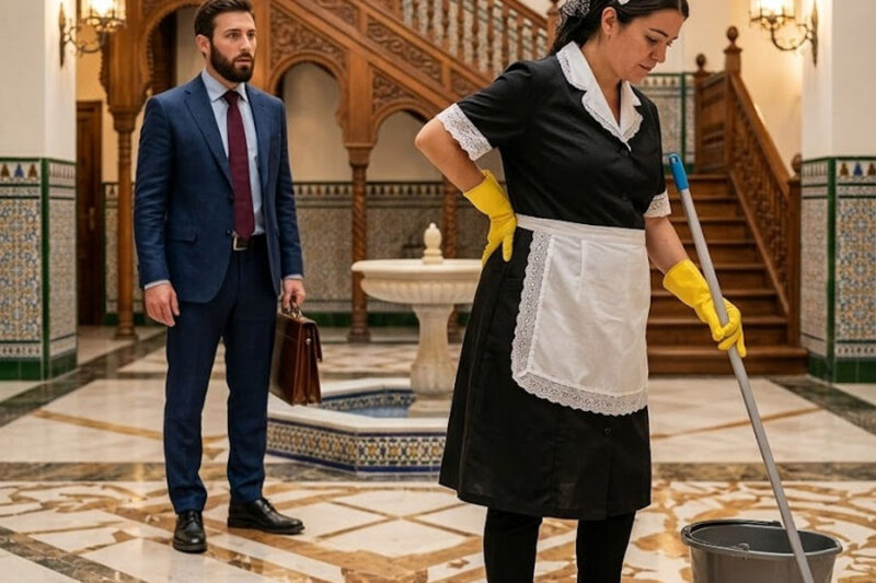La vio trapeando en un hotel de lujo, embarazada de 9 meses… y descubrió la mentira que su propia madre escondió