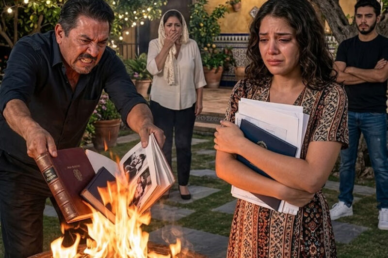 Mi padre quemó mis libros frente a toda la familia y se burló: “¿Crees que la universidad te salvará de mí?”, pero nunca imaginó que años después yo volvería con un documento capaz de arrebatarle su reino.