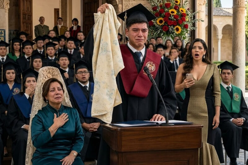 En plena graduación, la mujer que abandonó a su hijo volvió con un pastel diciendo “soy tu mamá”… pero él sacó una cobija vieja y hundió a toda la familia