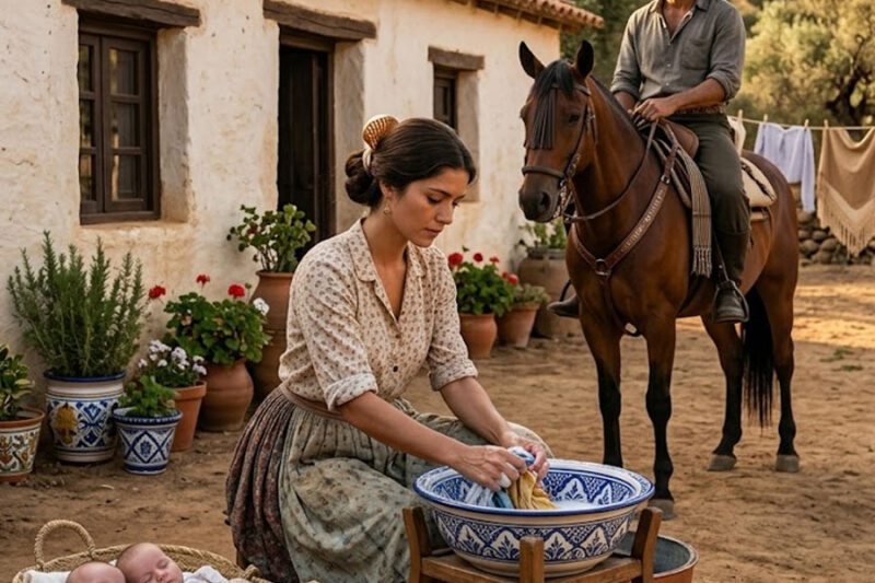 La Viuda Lavaba Ropa con Sus 2 Bebés en un Rancho… Hasta que un Hombre a Caballo Vio Algo que Nadie Debía Saber