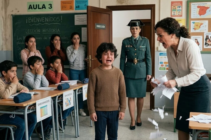 El indignante momento en que una maestra clasista destruyó a un niño “pobre” frente a todos, sin imaginar que el poderoso hombre al que llamó mentiroso cruzaría la puerta