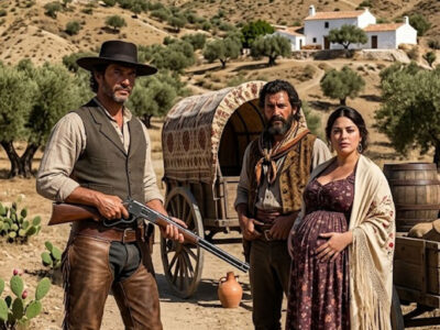 «Sube a mi carreta», gruñó el montañés al ver a la viuda embarazada luchando con la suya.