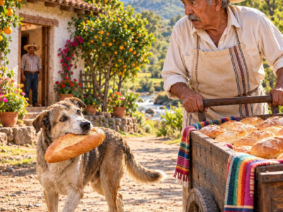Durante varios amaneceres, el viejo panadero vio desaparecer siempre el mismo bolillo y decidió seguir al perro que se lo llevaba hasta un huerto abandonado. Allí descubrió que el animal alimentaba en secreto al hijo que no veía desde hacía 6 años, y recordó su propia frase: “Si te vas, no regreses cuando allá afuera te salga mal”. Sin llorar ni llamarlo, dejó otro pan frente a la puerta y se marchó. Al día siguiente, encontró una vieja taza de peltre esperándolo en el escalón.