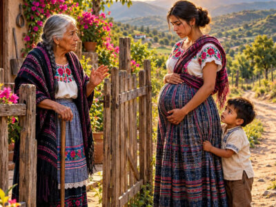 Una mujer embarazada llegó con su hijo pequeño al portón de una partera de 77 años que llevaba 16 años viviendo sola, pero la anciana se negó a dejarla entrar. La joven pasó la noche bajo una higuera aunque el portón estaba sin seguro, y ese gesto hizo que la mujer que había cerrado su maletín de partera 20 años atrás volviera a abrir su casa. Tiempo después, una tormenta dejó a ambas frente al rebozo rojo y al miedo que la anciana nunca había logrado vencer.