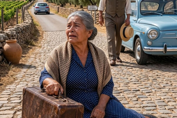 Mi hijo me dejó con una maleta en una carretera desierta, mientras él regresaba tranquilamente a casa con su esposa. «Laura y yo hemos decidido que ya no puedes seguir viviendo con nosotros», me dijo antes de arrancar. No lloré: llamé para pedir ayuda y decidí no volver jamás. Pero 2 años después, cuando entró desesperado en un despacho buscando dinero, encontró mi nombre en la puerta.
