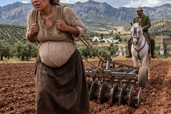 Regresaba a mi finca cuando vi a una embarazada tirando de un arado bajo el sol, mientras su patrón bebía cerveza a la sombra. «Esta mujer me debe dinero y aquí nadie come gratis», soltó con desprecio. Sin discutir, corté la cuerda y llamé a mi vecino para sacarla de allí. Pero aquella noche, el hombre apareció en mi puerta con unos documentos que escondían algo mucho peor…