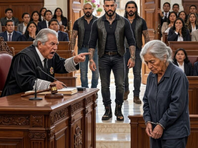 Al entrar en el juzgado, descubrí que un empresario quería quitarme la casa donde crié a mis 3 hijos, mientras él sonreía y yo apenas podía defenderme. «Firme y márchese, aquí no tiene a nadie», escuché. Dejé el bolígrafo sobre la mesa y exigí que revisaran las escrituras. Entonces se abrieron las puertas y aparecieron 3 hombres de cuero negro con una carpeta que podía hundirlo todo.