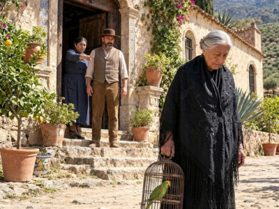 Cuando mi patrón me echó de la finca tras 50 años de servicio, vi a su familia brindar mientras yo salía con 2 monedas y mi viejo loro. «¡Fuera de aquí, vieja inútil!», me gritó su heredero. No lloré: fui directamente a pedir ayuda a mi antigua amiga. Entonces, mi loro pronunció el nombre de un notario y reveló algo que nadie debía saber.